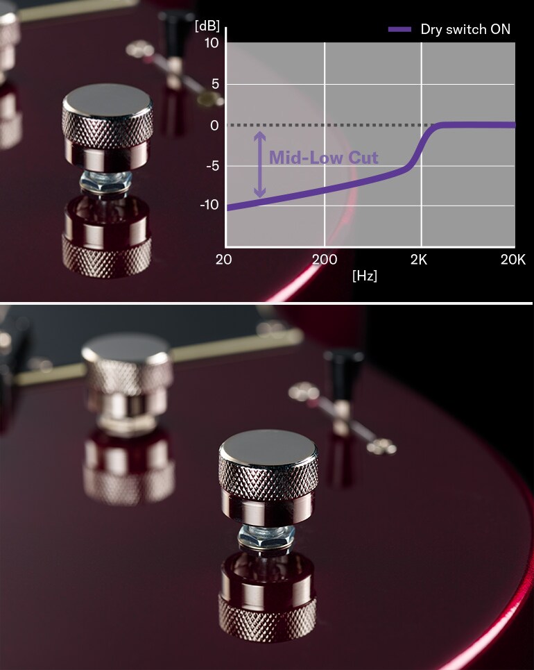 Closeup of Revstar Dry switch with frequency graph image filtering out low frequencies