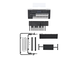 Disassembled components of the Electone ELS-03X, including upper keyboard, lower keyboard, pedal unit, stand frame, and other parts.