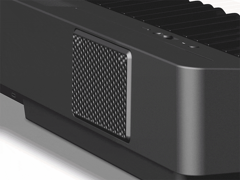 Animation showing sound coming out of the Yamaha P-145’s built-in rear speaker