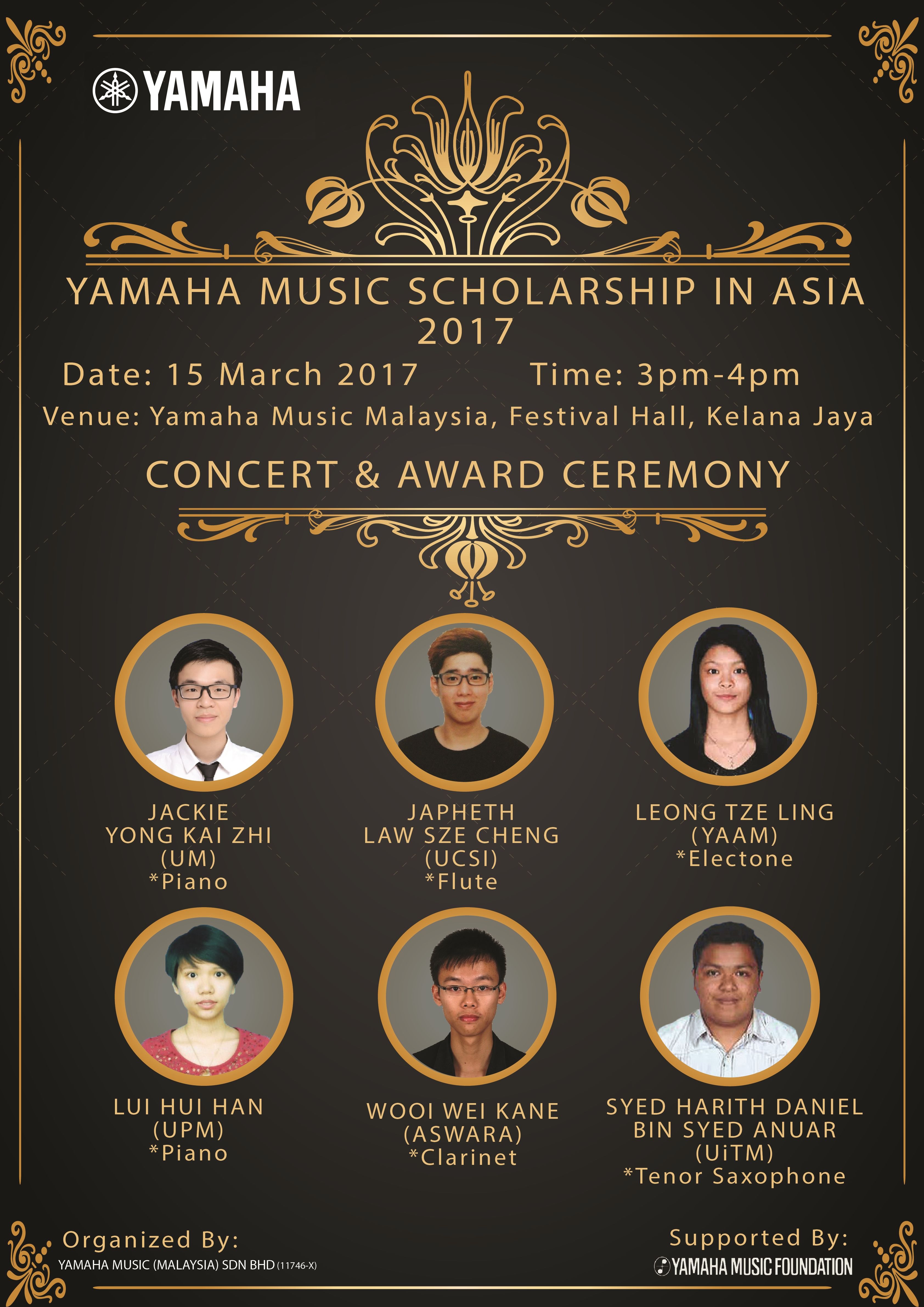 Congratulations to recipients of the Yamaha Music Scholarship Asia 2017
